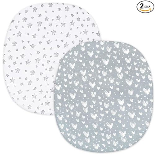 Bassinet Fitted Sheets Compatible with Graco Pack 'n-Play Dome LX Bassinet(not playard), 2 Pack, 100% Jersey Knit Cotton Sheets, Gray Print for Baby