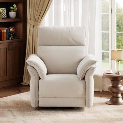 Power Recliner Chair with USB Port, 270° Swivel Glider Rocker with Wide Seat and Chenille Fabric, for Living Room or Nursery - White