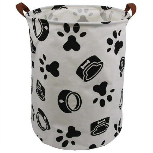Cotton Linen Foldable Large Storage Baskets, 19.7" Waterproof Round Clothes Basket Laundry Hamper with Handles, Cute Cartoon Kids Nursery Laundry Basket, Baby Gift - Toy Storage (Dog Collar)