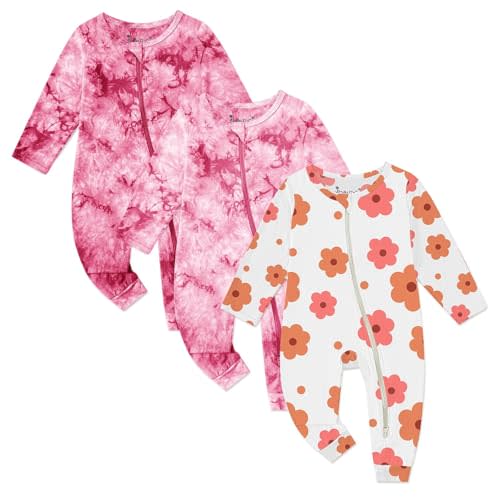 Jimonda Baby Girls Boys Footless Pajamas,Rayon From Bamboo Pjs 2 Way Zipper Long Sleeve Soft Sleeper,Infant Tie-dye Romper