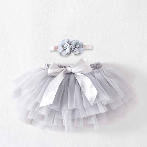 YUTK Kids 2 Piece Outfits Girls,Girls' Fashion New Half Skirt Set Mesh Skirt Embroidered Mesh Solid Color Princess Bow Skirt Gray