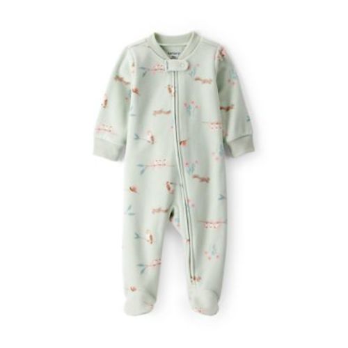Baby Girls Microfleece Animal Printed Zip Footie Pajamas