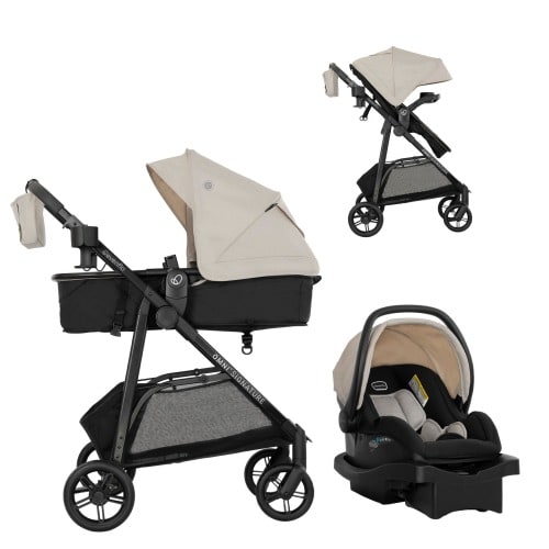 Evenflo Omni Signature Modular Travel System with LiteMax Sport Rear-Facing Infant Car Seat, Coastal Coffee