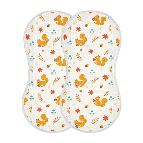 KICPOAY Muslin Baby Burp Cloths, Autumn Cute Squirrel Muslin Baby Bibs Rags Comfy Soft Absorbent in for Newborn Boys and Girls 2 Piece 22 x 11 Inch