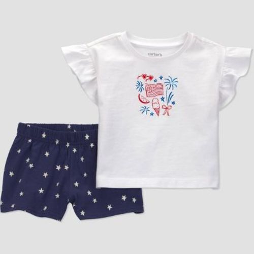 Carter's Just One You® Baby Girls' 4th of July 2pc Ruffle T-Shirt and Shorts Set - Blue 6M