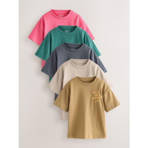 Green/Charocal/Stone/Pink/Brown Small Short Sleeve Graphic T-Shirts 5 Pack (3mths-7yrs)