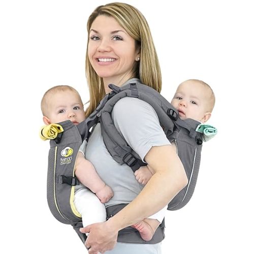 TwinGo Carrier - Breathable Twin Baby Carrier that Separates into 2 Baby Carriers, Adjustable Twin Carriers for Babies and Toddlers (10-45 lbs), Fits Adults XS-XXL - Air Model, Cool Grey