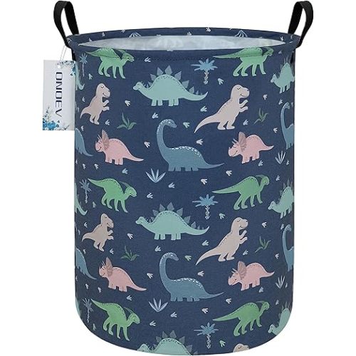 Round waterproof laundry basket,foldable storage basket,laundry Hampers with handle,gift basket,suitable for children's room and toy storage (Blue Dinosaur)