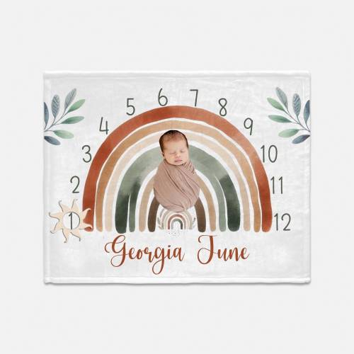 Neutral Rainbow Milestone Blanket, Boho Rainbow Baby Milestone Baby Blanket, Baby Shower Gift, Newborn Gift, Rainbow Baby Blanket T76