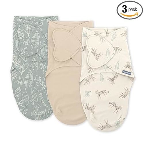 SwaddleMe by Ingenuity Monogram Collection Baby Swaddle, 100% Cotton, Improves Sleep & Calms Startle Reflex, 0-3 Months, Pocket Fold Design for Easy Changes, 1.0 TOG, 3-Pack - Born Free
