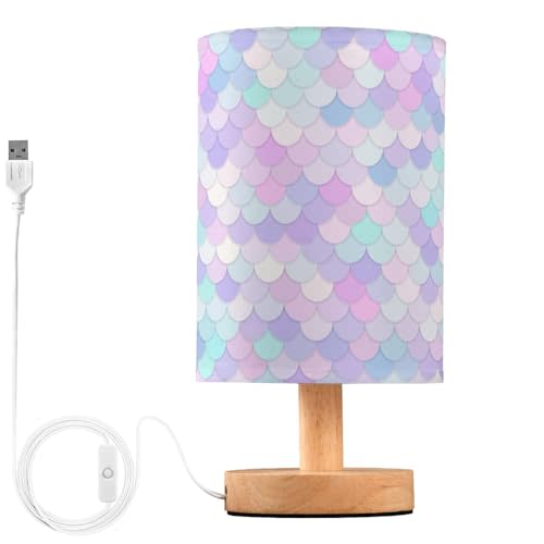 ALAZA Rainbow Scales Mermaid Decor Bedside Table Lamp with USB Port for Bedroom Nightstand Office Desk LED Bulb Included