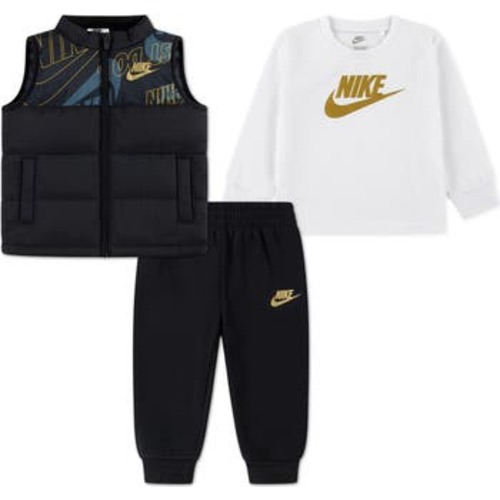 Colorblock Puffer Vest, Logo T-Shirt & Fleece Joggers Set