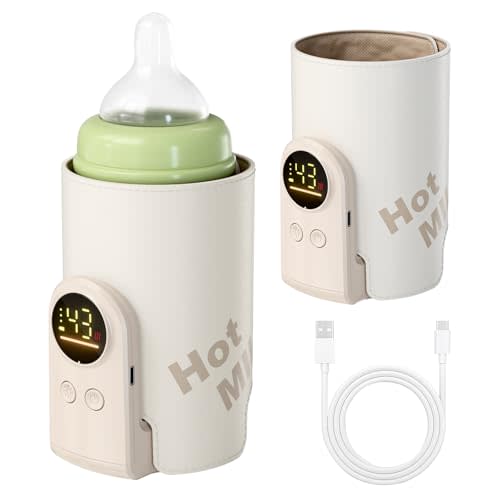 TCMOT Portable Bottle Warmer for Travel, Rapid Warming with Battery-Powered Temperature Display, Waterless Milk Warming for Comfortable Baby Feeding On The Go