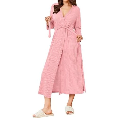 Ekouaer Women's Robe Long Waffle Knit Bathrobe Lightweight Soft Kimono Robes Loungewear S-XXL
