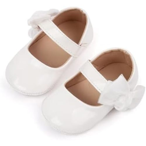 Sawimlgy Baby Girls Mary Jane Sequins Crown Flats PU Leather Wedding Party Princess Ballet Shoe Infant Rubber Sole Prewalker Toddler First Crib Shoes