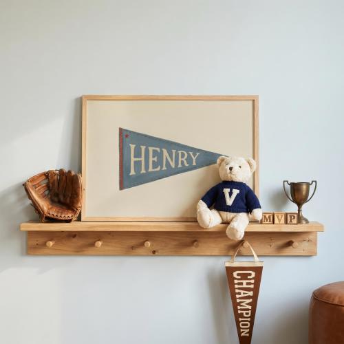 Custom Kids Name Wall Art, Personalized Nursery Name Print, Vintage Pennant Wall Decor, Playroom Name Art