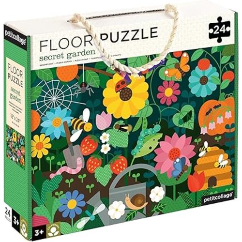 Petit Collage Floor Puzzle, Secret Garden, 24-Pieces – Large Puzzle for Kids, Completed Garden Puzzle Measures 18” x 24” – Makes a Great Gift Idea for Ages 3+