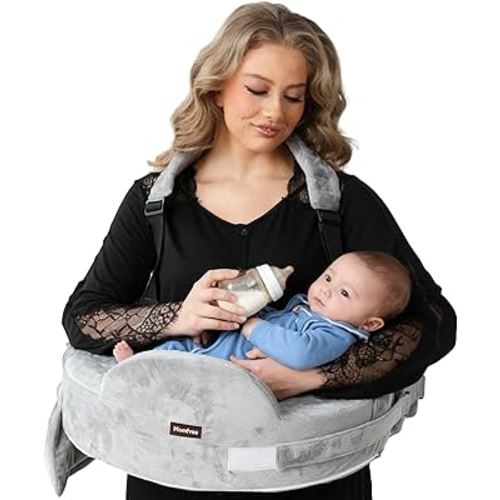Nursing Pillow for Standing/Sitting Use- Springy Memory Foam for Support & Comfort, Large Breastfeeding Pillow - Safety Fence, Adjustable Waist Belt and Support Backrest, Removable Cover with Pocket