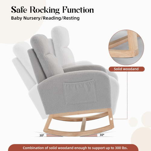 GloryStar Upholstered Glider Rocker Chair with High Backrest & Side Pocket – Soft Accent Chair with Wooden Legs for Living Room, Nursery, or Lounge - Walmart.ca