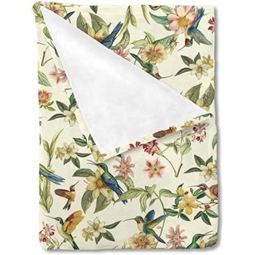Vintage Hummingbirds and Flowers Baby Blanket for Girl Boy Spring Birds Colorful Floral Receiving Blanket Hummingbird Soft Swaddle Blanket Flannel Newborn Toddler Nursery Crib Bed Blanket 30x40