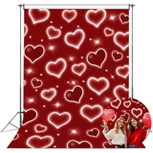 Early 2000s Photography Backdrop 5x7FT Red Heart Valentine Day Photo Background Sweet 16 18th 21th 30th Women Birthday Party Decorations Selfile Wall Decor