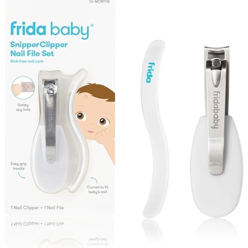 Frida Baby NailFrida Nail Clippers, File & Buffer for Newborns and Up | Safety Spyhole, Nickel Free, Curved Clipper Designed to Fit Baby's Nails, Newborn and Up