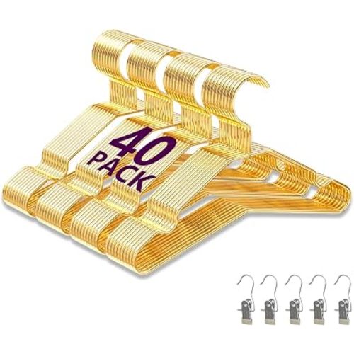40 Pack Heavy Duty Gold Baby Kid Hangers, Upgrade Thickened 12 Inch Toddler Hangers for Closet, Sturdy Standard Baby Hangers with 5 Clip, Weight Capacity 25 Pounds