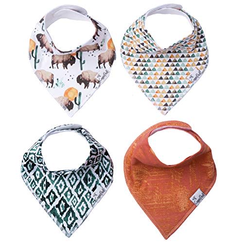 Copper Pearl Baby Bandana Bibs - 4 Pack Soft Cotton Baby Bibs for Drooling and Teething, Absorbent Drool Bibs for Baby Girl and Boy, Adjustable to Fit Newborns to Toddlers, Tons of Styles (Bison)