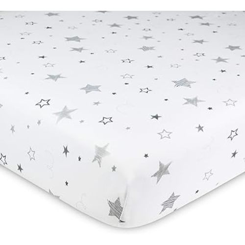 American Baby Company 100% Natural Cotton Fitted Crib Sheet 52" x 28" Super Stars Neutral