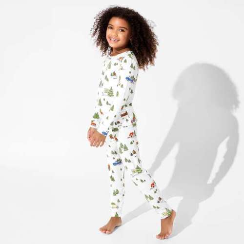 Christmas Tree Farm Bamboo Kids Pajamas, White - Bellabu Bear | Maisonette
