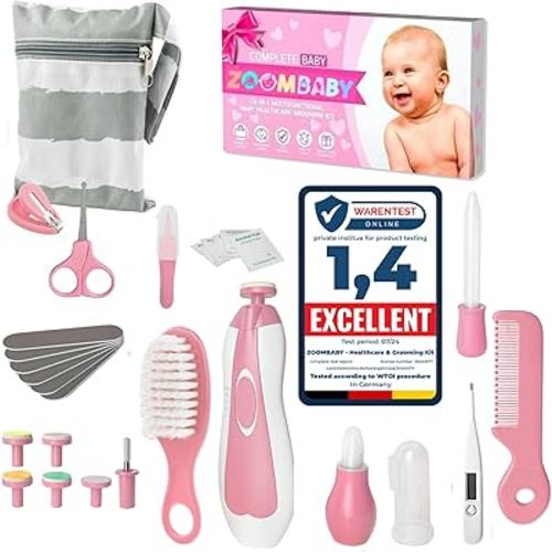 24 in 1 Baby Health Care and Grooming Kit - Newborn Essentials, Baby Must Haves for Boys & Girls, New Baby Gift Includes Electric Nail Trimmer Baby Nasal Aspirator (Pink)