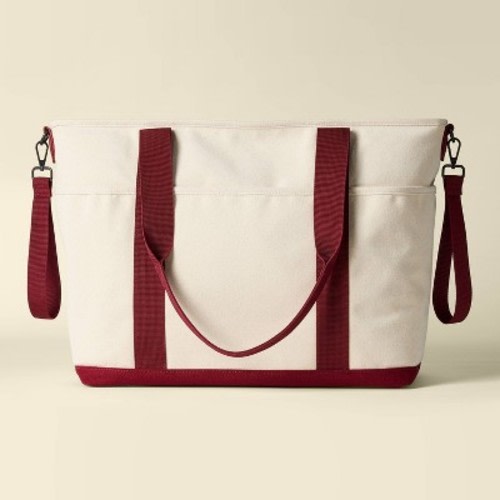 Canvas Tote Solid Shoulder Diaper Bag - Ivory and Burgundy - Cloud Island™