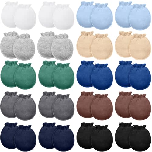 20 Pcs Newborn Mitten for Baby Boy Girl 0-6 Months No Scratch 100% Cotton | Soft & Breathable Infant Mittens Elastic Cuff Gloves Bulk for Boys Girls, No Face Scratching Must Haves Essentials
