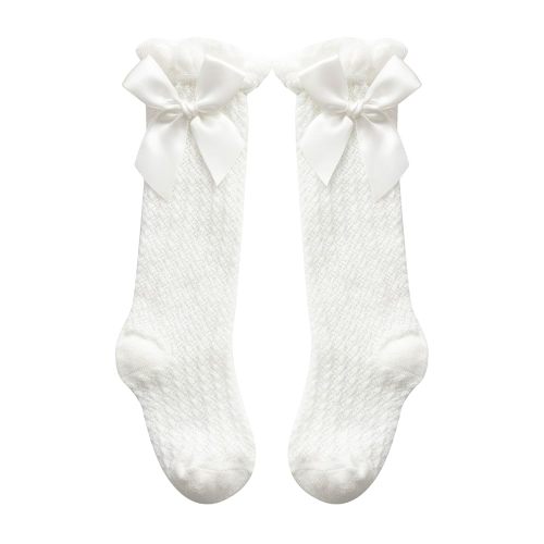Baby Girls Knee High Mesh Socks Breathable Infants Toddlers Bowknot Dress Socks White