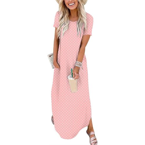 ANRABESS Womens Summer Maxi Dress Short Sleeve Casual Loose Long T Shirt Dresses Split Vacation Beach Sundress Travel Outfits
