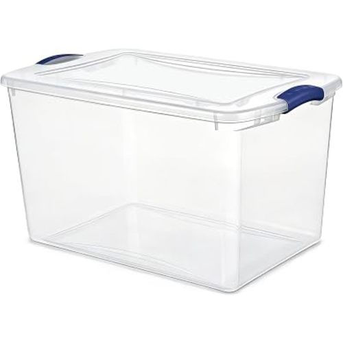 66QT Large Clear Plastic Storage Bin with Latching Lid, Stackable