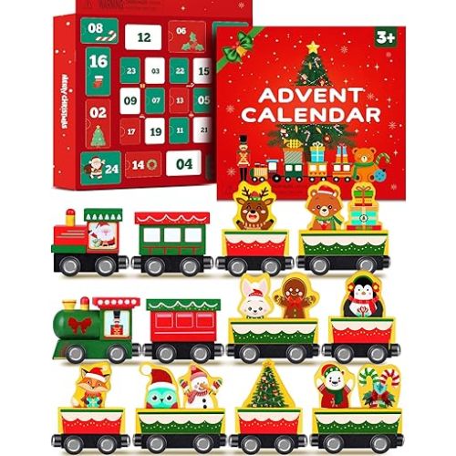 Toddler Advent Calendar 2025-24 Days Magnetic Wooden Animal Train Set Christmas Advent Calendar 2025 for Kids, Countdown Calendar Gifts Montessori Train Stocking Stuffer for Toddlers, Boys and Girls