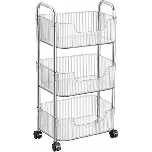 3 Tier Rolling Cart with Wheels, Clear Plastic Storage Cart with Stainless Steel Frame, Slim Narrow Organizer for Bathroom, Kitchen, Laundry Room, Vanity, Dorm, Easy Assembly