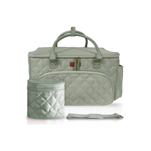 Green or Beige Diaper Insultated storage bag - for vehicle baby gear storage