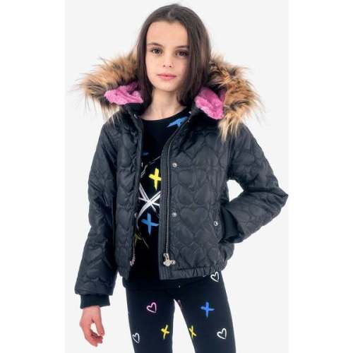 Wilderness Lion-Esque Detachable Faux Fur Hood Heart-Quilt Jacket, Black - Appaman | Maisonette