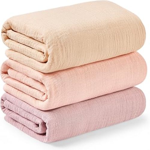 3-Pack Muslin Swaddle Blankets for Newborns Boy,Girl – 47x47 Large Cotton Muslin Baby Blanket, Nursery Swaddling, Neutral, Soft, Breathable, Light Infant Baby Receiving Cover (Angelic, Regular)