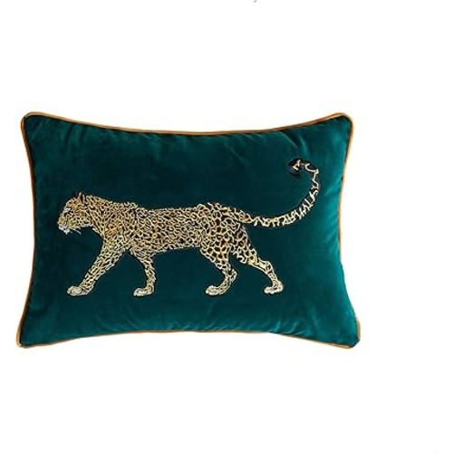 Luxury Embroidery Leopard Throw Pillowcase Gold Embroidered Velvet Cloth Cushion Cover Decorative Leopard Print Cheetah Pillows Case for Preppy Stuff Room 1PCS (14"x20"Color-1)