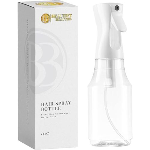 BeautifyBeauties Spray Bottle For Hair – Continuous Mister Spray Bottle for Hairstyling, Cleaning, Plants, Pets, Barbers, Salons, Essential Oil Scents (24 Ounce)