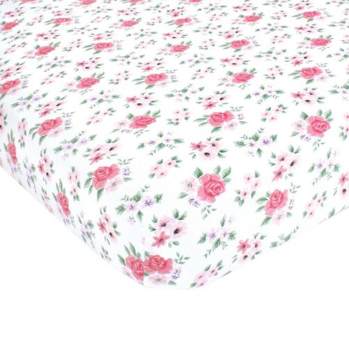 Hudson Baby Infant Girl Cotton Fitted Crib Sheet, Vintage Floral, One Size