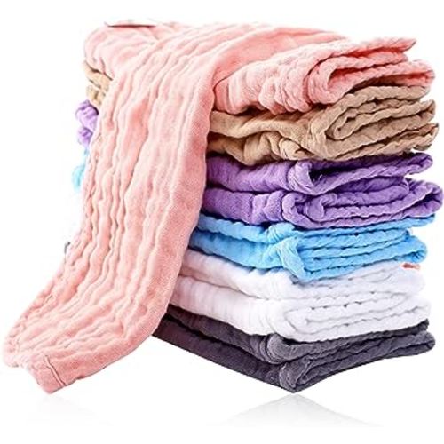 Cute Castle 12 Pack Muslin Burp Cloths for Baby - Ultra-Soft 100% Cotton Baby Washcloths - Large 20'' by 10'' Super Absorbent Milk Spit Up Rags - Burpy Cloths for Unisex, Boy, Girl - Multicolor