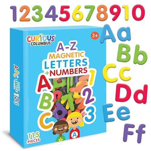 Curious Columbus Magnetic Letters and Numbers for Toddlers. Foam Alphabet Fridge Magnets and Numbers for Kid Learning. 123 ABC Toddler Magnets for Refrigerator