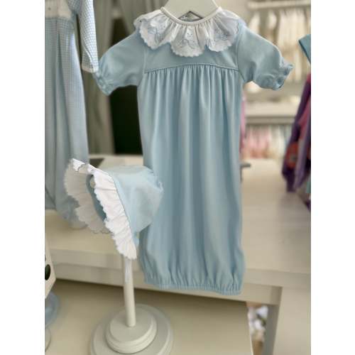 Blue Bows Knit Take Home Set (Gown and Bonnet)