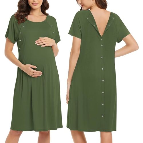 Ekouaer Women’s Nursing/Delivery/Labor/Hospital Nightdress Short Sleeve Maternity Nightgown with Button S-XXL