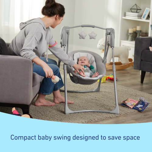 Graco Slim Spaces Compact Infant Baby Swing, Space Saver with Foldable Design, Reign