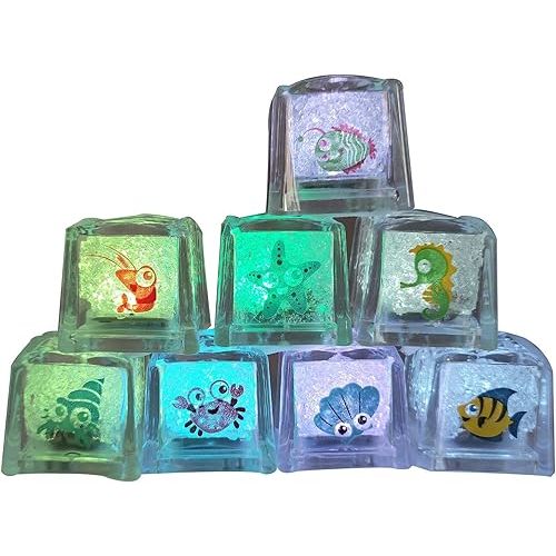 Multicolor LED Bath Cubes - Light Up Ice Cubes for Kids Family Home, Safe PP Material Glow, Fun Night Light Toy, Stimulates Color Recognition, Enjoyable Bath Time Activity